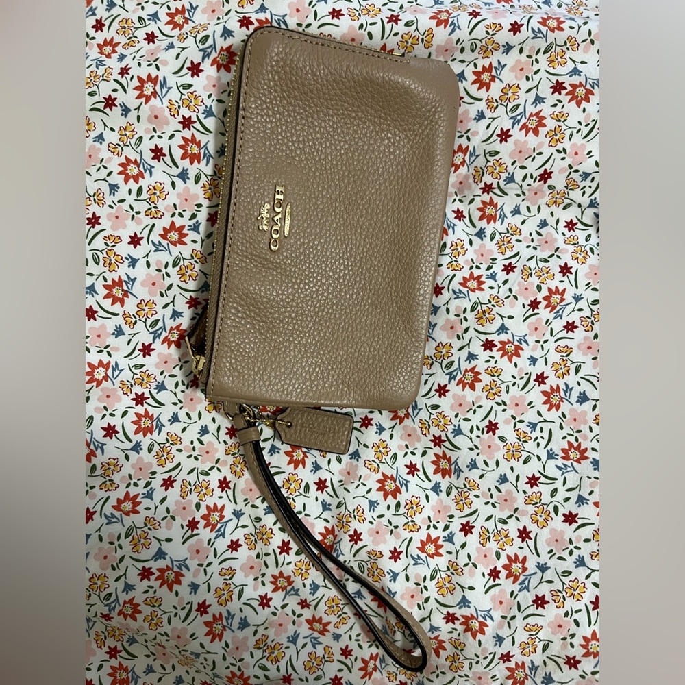 Coach Leather Wristlet in Taupe
